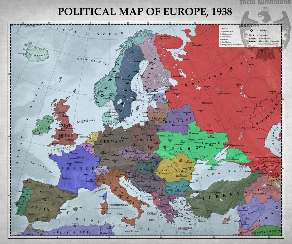 Турция на карте Европы 1938 год