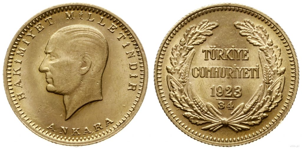 Золотая монета Ататюрка