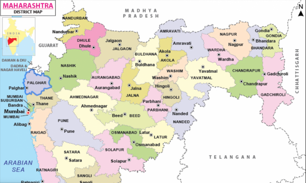 Карта штата Махараштра в Индии